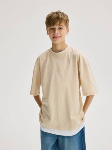 Reserved - Бавовняна футболка з принтом - бежевий - 730GR-08X