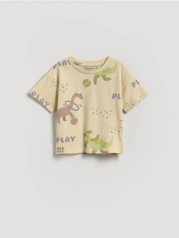 Reserved - Бавовняна футболка з принтом - нюдовий - 003FH-02X