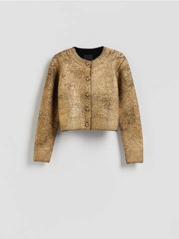 Reserved - Кардиган з домішкою вовни - золотий - 033FA-GLD Reserved - Кардиган з домішкою вовни - золотий - 033FA-GLD