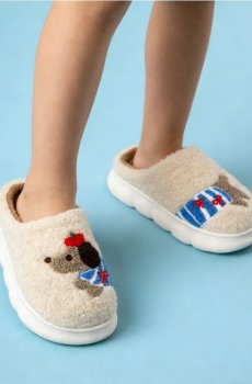 Тапочки з імітації овечої вовни - бежевий