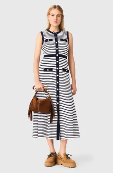 Женское белое платье в полоску Белый 36 MAJE MFPRO04631_Ecru-Navy Blue
