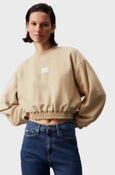 Женский бежевый свитшот WOVEN LABEL CREW NECK Бежевый S Calvin Klein Jeans J20J223535