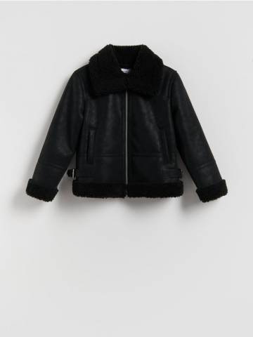 Reserved - Утеплена куртка зі штучної шкіри - чорний - 266EX-99X