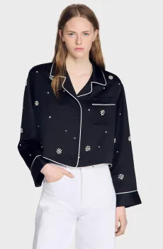 Женская черная рубашка Черный XS Sandro SFPCM01705_Black