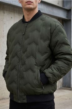 Куртка-бомбер puffer з кишенями на блискавці - хакі