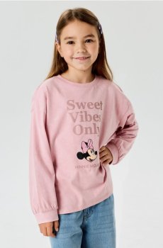 Бавовняна футболка з принтом Minnie Mouse - рожевувато-ліловий