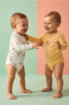 Бавовняне боді з принтом 2 pack - кремовий