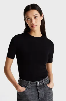Женская черная футболка 5X2 RIB C-NK SS Черный XXS Tommy Hilfiger WW0WW43918