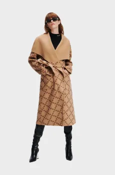 Женское бежевое шерстяное двустороннее пальто REVERSIBLE PRINTED SOFT Бежевый L Karl Lagerfeld 236W1501
