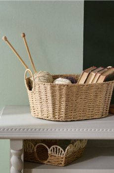 Плетений кошик для зберігання з ручками - бежевий