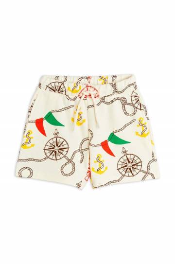 Детские хлопковые шорты Mini Rodini Nautical цвет бежевый с узором Детские хлопковые шорты Mini Rodini Nautical цвет бежевый с узором