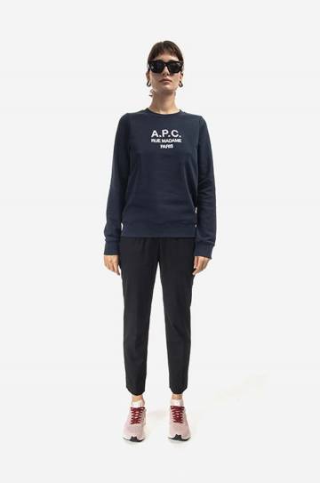 Хлопковая кофта A.P.C. Sweat Tina женская цвет синий с аппликацией COEZD.F27561-MARINE Хлопковая кофта A.P.C. Sweat Tina женская цвет синий с аппликацией COEZD.F27561-MARINE