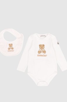 Детский белый комплект из боди и слюнявчика