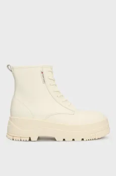 Женские белые кожаные ботинки TJW LACE UP FLATFORM BOOT Белый 39 Tommy Jeans EN0EN02665