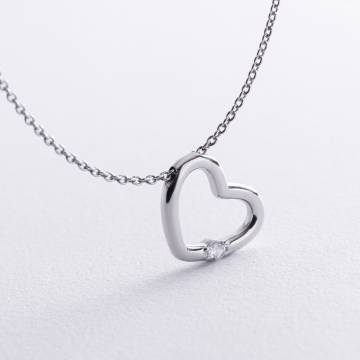 Серебряное колье "Сердечко" с фианитом 1109 Серебряное колье "Сердечко" с фианитом 1109
