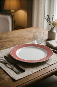 Керамічна тарілка з декоративним краєм - пильно-рожевий