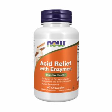 Комплекс для снижения кислотности NOW foods Acid Relief With Enzymes с ферментами, 60 жевательных таблеток Комплекс для снижения кислотности NOW foods Acid Relief With Enzymes с ферментами, 60 жевательных таблеток