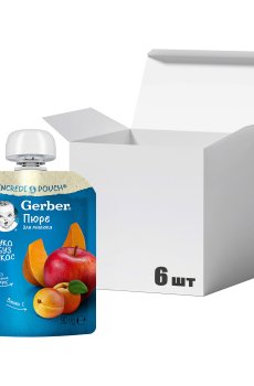 Упаковка детского фруктового пюре Gerber Яблоко, тыква и абрикос, от 6 месяцев, 90 г * 6 шт