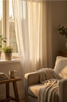 Однотонна штора на люверсах - нюдовий