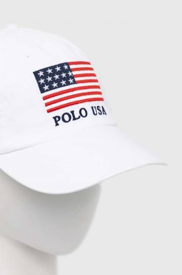 Хлопковая кепка Polo Ralph Lauren цвет белый с аппликацией Хлопковая кепка Polo Ralph Lauren цвет белый с аппликацией