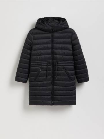 Reserved - Довге стьобане пальто з капюшоном - чорний - 229EX-99X