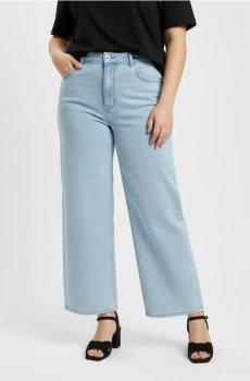 Wide leg джинси з ефектом прання Plus size - синій