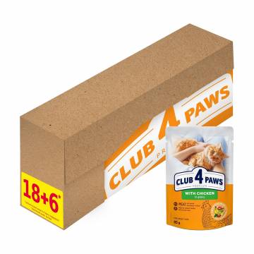 Влажный корм для взрослых кошек Club 4 Paws Premium Курица в соусе, 18+6*85 г