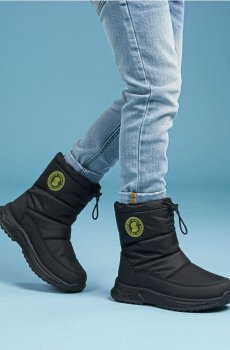 Утеплені снігові чоботи з відбиваючими елементами - чорний