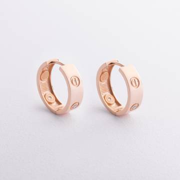 Серьги - кольца "Love" в красном золоте с09394 Серьги - кольца "Love" в красном золоте с09394