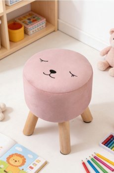 Велюровий пуф з вишивкою - пастельний рожевий