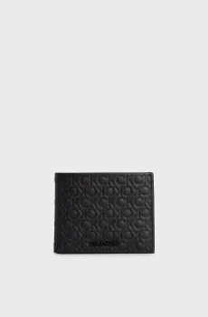 Мужской черный кожаный кошелек с узором CK MUST MONO BIFOLD 6CC W BILL Черный ONESIZE Calvin Klein K50K511937