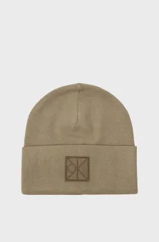 Мужская темно-зеленая шапка EMBLEM PATCH FINE RIB BEANIE Зеленый ONESIZE Calvin Klein LV04D8052G