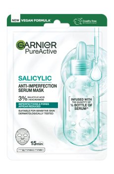 Маска-сыворотка для лица GARNIER Pure Active Salycilic Anti-Imperfection Serum Mask против несовершенств кожи, 28 мл