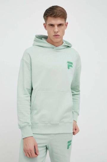 Хлопковая кофта Fila мужская цвет бирюзовый с капюшоном с принтом Хлопковая кофта Fila мужская цвет бирюзовый с капюшоном с принтом