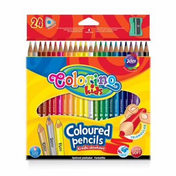 Набор треугольных цветных карандашей Colorino Kids с точилкой, 24 цвета, от 3 лет (57462PTR) Набор треугольных цветных карандашей Colorino Kids с точилкой, 24 цвета, от 3 лет (57462PTR)