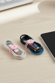 Набір тримачів для кабелів з квітковим мотивом 3 pack - пастельний рожевий