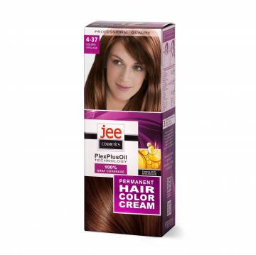 Стойкая крем-краска для волос Jee Cosmetics Permanent Hair Color Cream 4-37 Золотистый грильяж, 115 мл Стойкая крем-краска для волос Jee Cosmetics Permanent Hair Color Cream 4-37 Золотистый грильяж, 115 мл