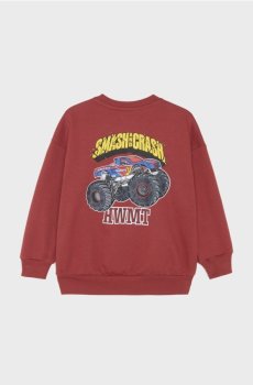 Бавовняний світшот crewneck вільного крою з принтом monster truck на спині - мідний