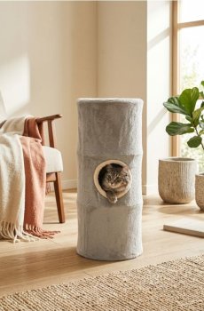 Кігтеточка для кота у вигляді плюшевої труби з входами - кремовий