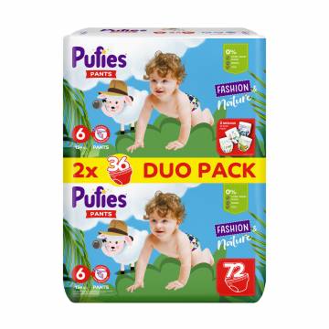 Подгузники-трусики Pufies Pants Fashion & Nature Duo, размер 6 XL (15+ кг), 72 шт Подгузники-трусики Pufies Pants Fashion & Nature Duo, размер 6 XL (15+ кг), 72 шт