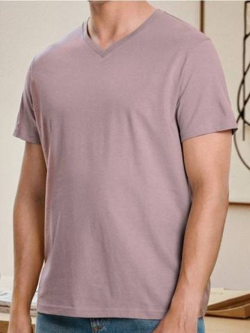 Футболка basic з V-подібним викотом - пастельний рожевий