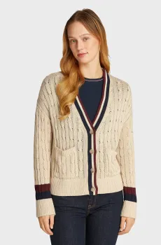 Женский бежевый кардиган VARSITY CABLE CARDI LS V-NK Бежевый M-L Tommy Hilfiger WW0WW45916