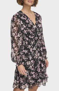 Женское черное платье с узором Черный 8 DKNY DD3J6469