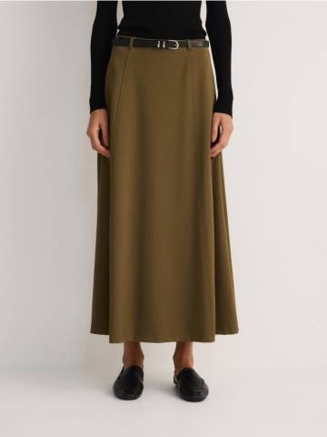 Reserved - Мідіспідниця з поясом - коричневувато-зелений - 9216H-78X