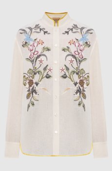 Бежевая блуза из льна с цветочной вышивкой