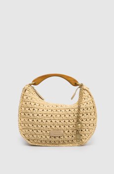 Бежевая сумка-хобо Croissant из рафии с нашивкой логотипа