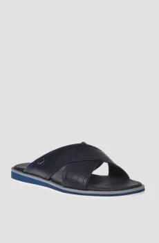 Мужские темно-синие кожаные слайдеры Синий 40 Baldinini U4E151P1CERV;1505