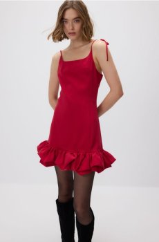 Reserved - Сукня-міні з краваткою - червоний - 127GP-33X