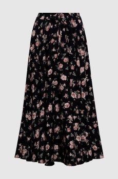 Черная юбка миди из шелка в цветочный принт