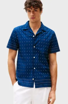 Мужская синяя рубашка с узором FLEX POPLIN BANDANA Синий L Tommy Hilfiger MW0MW39157